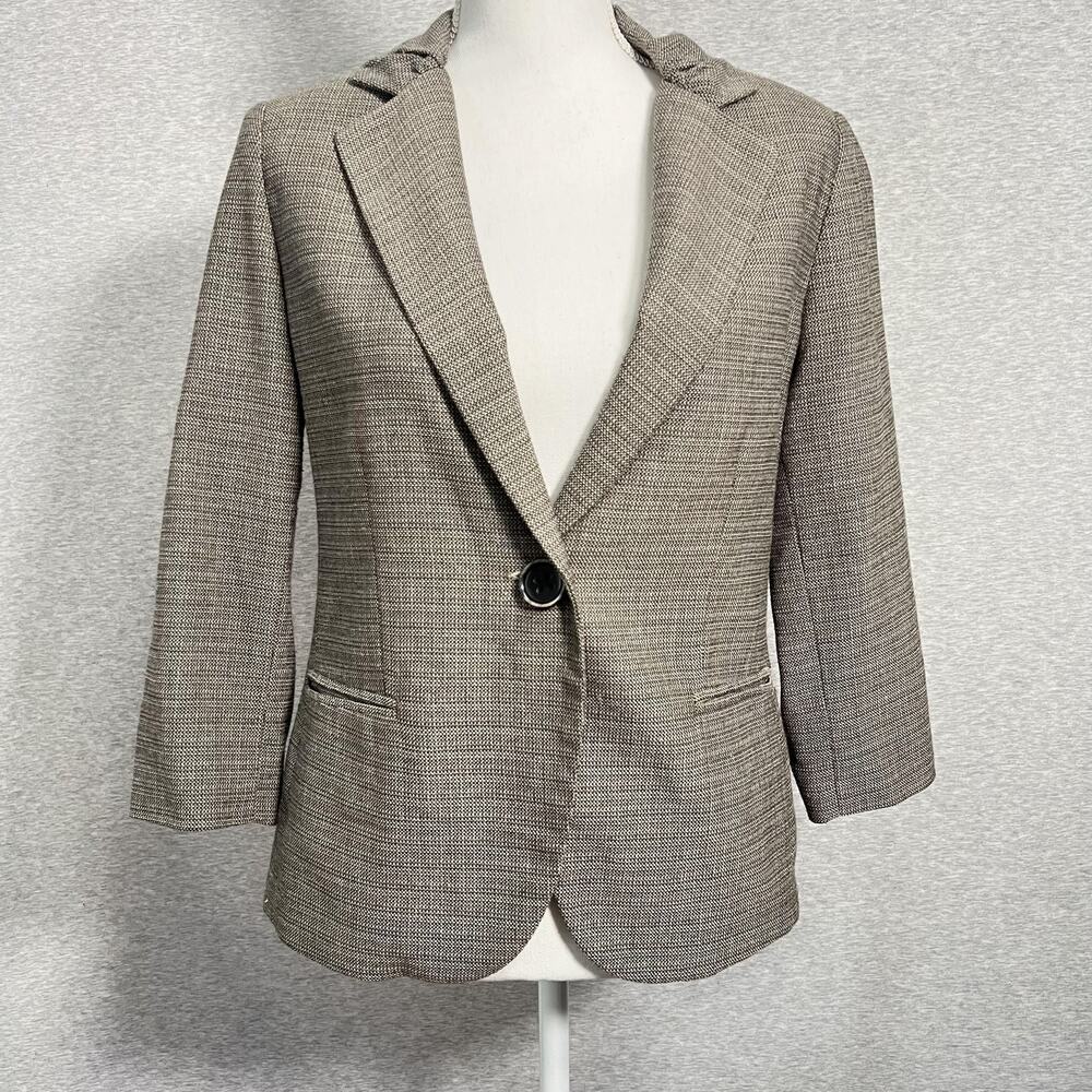 Cabi Blazer Womens 4 Brown Black Single Button 3/4 Sleeve Ruched Casual Career - Picture 3 of 16